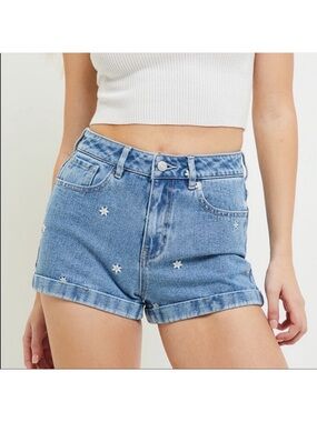 PacSun Raining Daisy Denim Mom Shorts